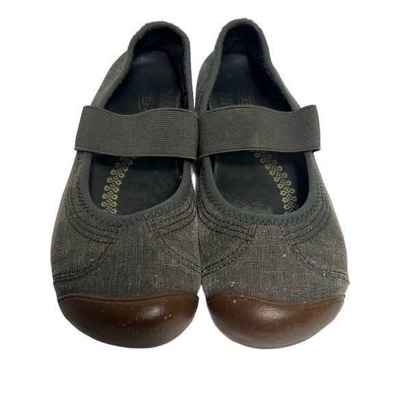Keen Shoes - Keen Womens Size 7.5 Gray Canvas Slip On Mary Jane Flats Elastic Stretch Strap